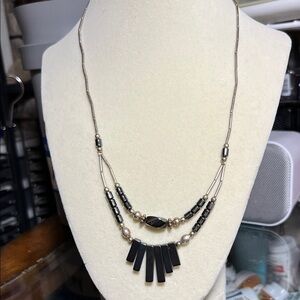 Chic Hematite Black and Silver Beaded Necklace